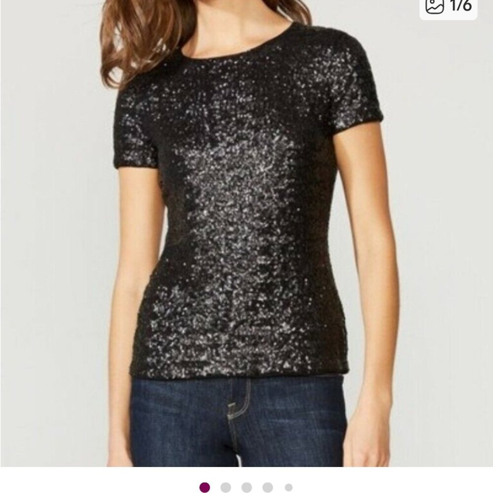 Bailey 44 Short Sleeve Black Sequin Top Small